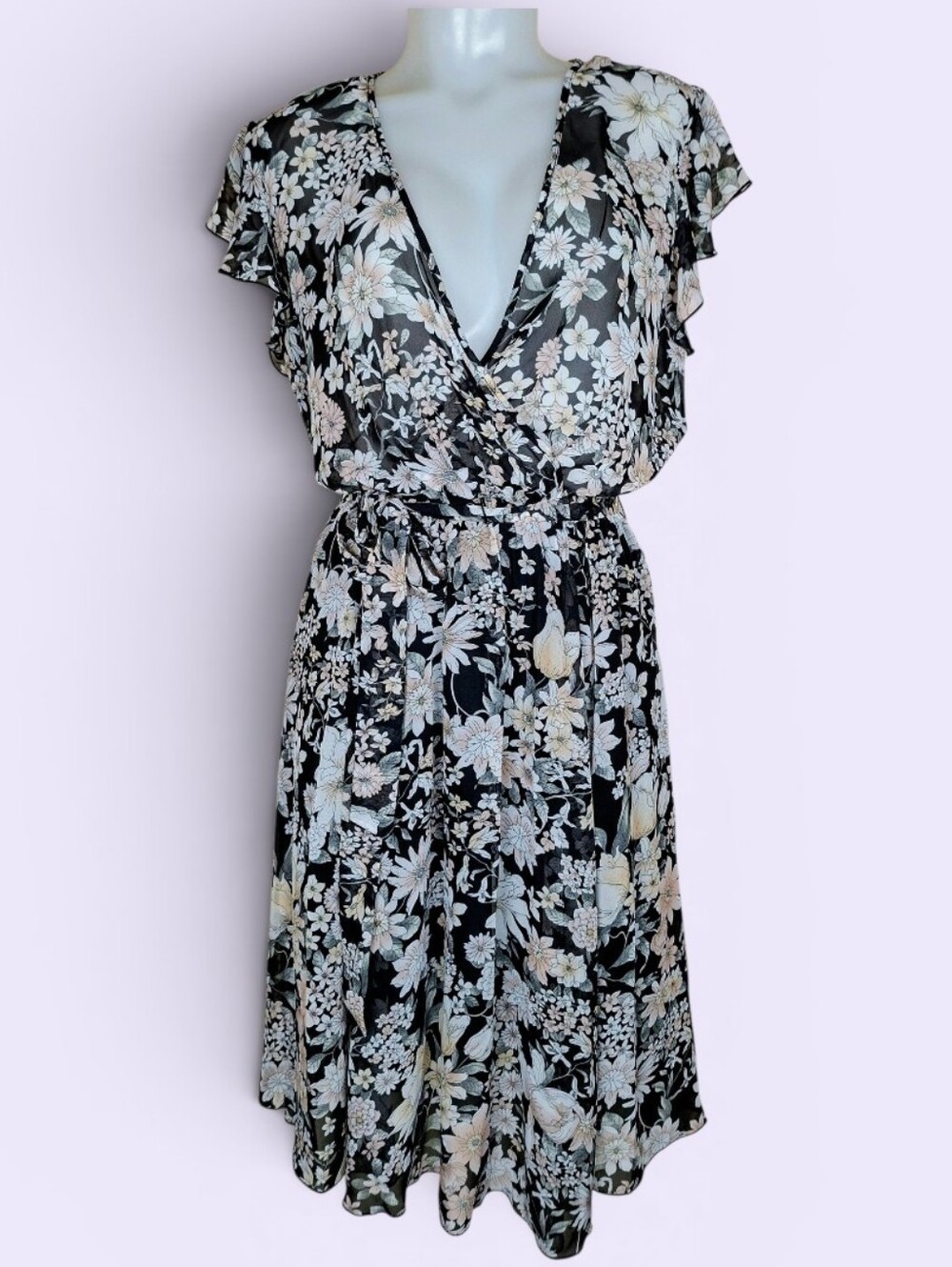 Kate And Lily Ruffled Sleeves Floral Print Evening Dress Floral Party Dress Sz 8